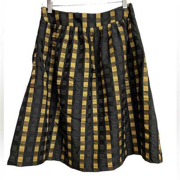 Ann Taylor Full Circle Skirt Women's Sz 4 Black Gold Check Cocktail Whimsygoth - Picture 3 of 14